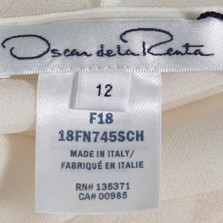 Pre Owned Oscar de la Renta Off White Silk Layered Tie Detail Blouse L