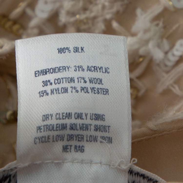 Pre Owned Oscar de la Renta Cream Silk Embellished Coat Dress XL