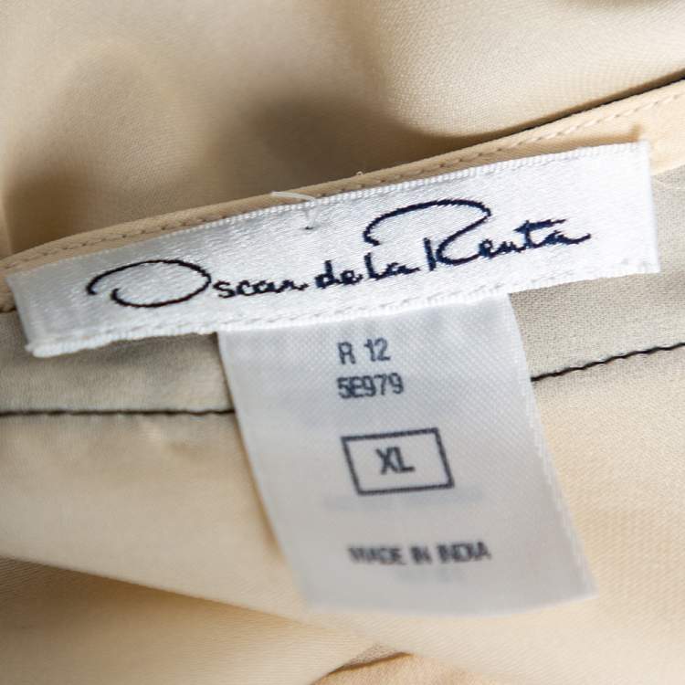 Pre Owned Oscar de la Renta Beige Silk Embroidered Dolman Tunic XL