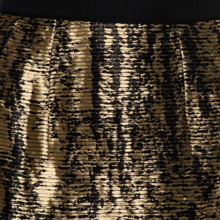 Pre Owned Oscar de la Renta Metallic Black/White Jacquard Knee Length Skirt M 