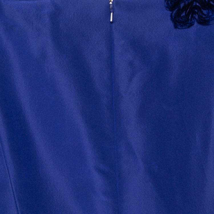 Pre Owned Oscar de la Renta Royal Blue Embellished Silk Sleeveless Sheath Dress XS 