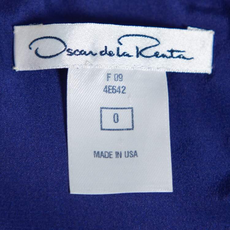 Pre Owned Oscar de la Renta Royal Blue Embellished Silk Sleeveless Sheath Dress XS 