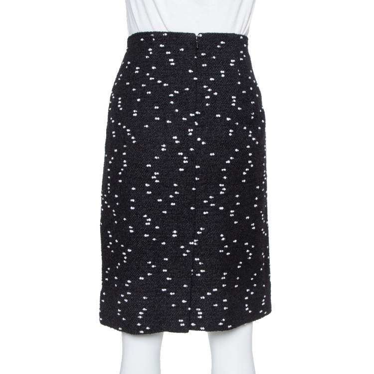 Pre Owned Oscar de la Renta Monochrome Tweed Fitted Short Skirt M
