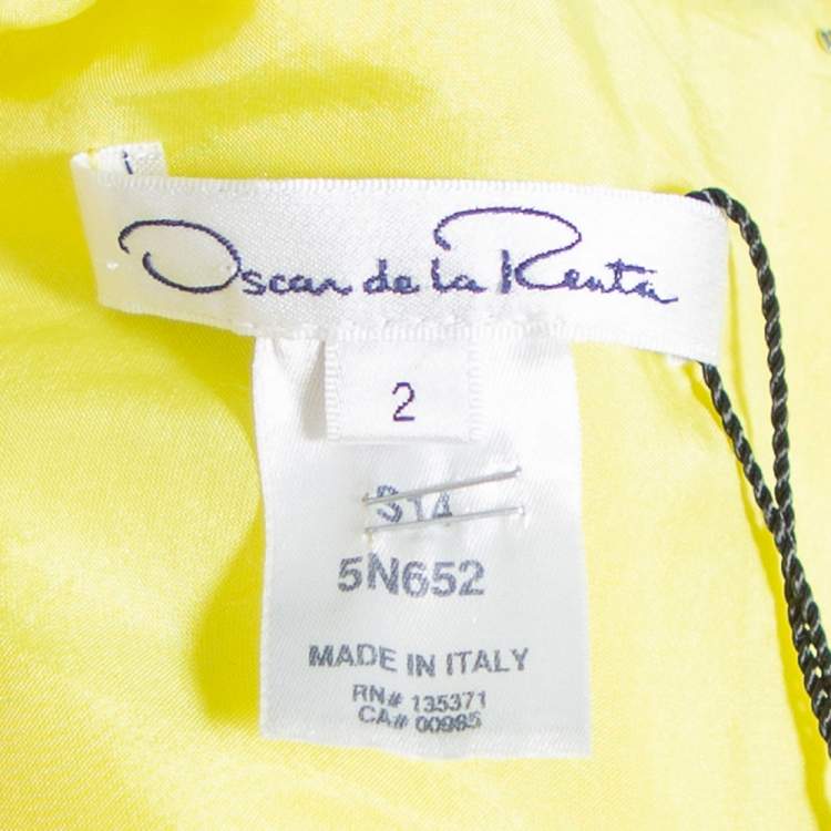Pre Owned Oscar de la Renta Yellow Silk Front Drape Detail Sleeveless Midi Dress S