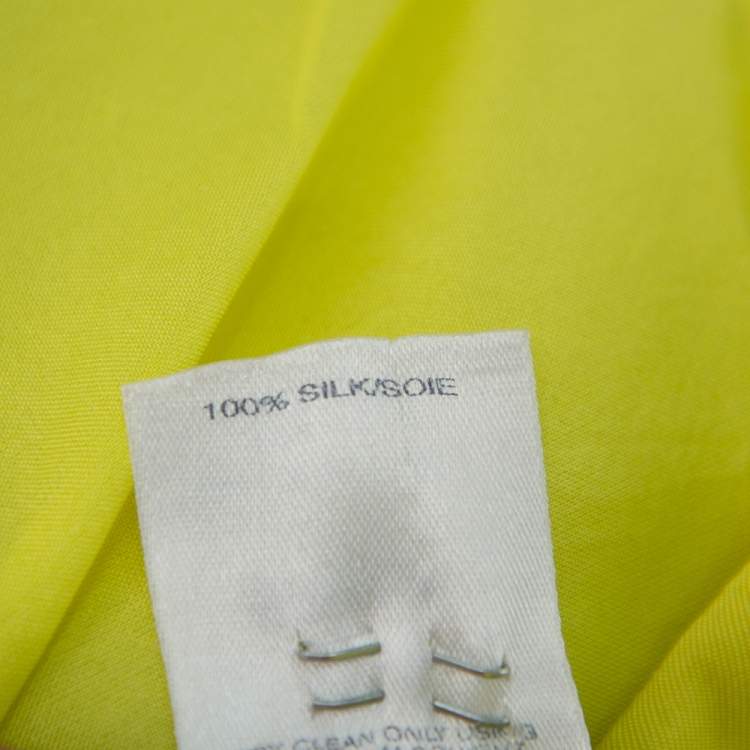 Pre Owned Oscar de la Renta Yellow Silk Front Drape Detail Sleeveless Midi Dress S
