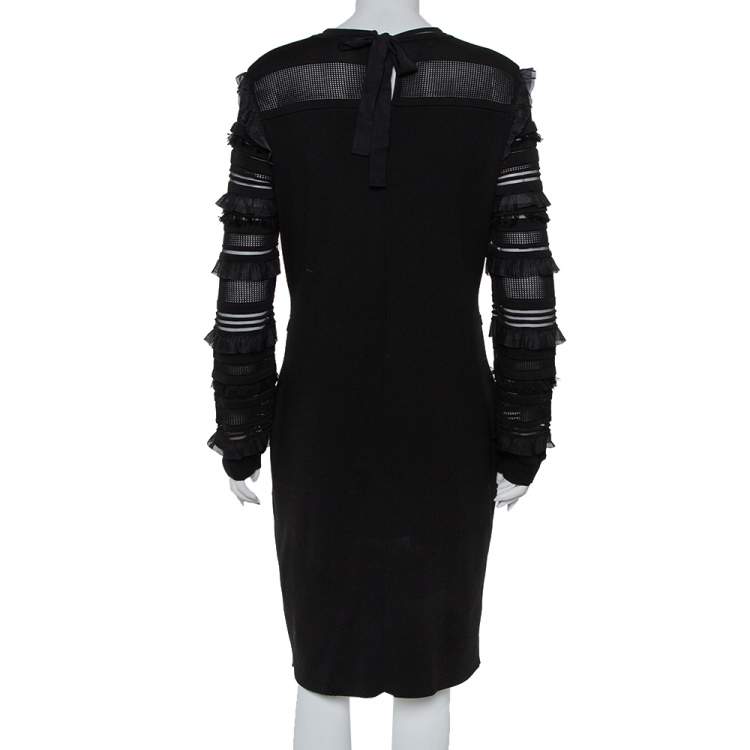 مملوكة مسبقًا Oscar de la Renta Black Silk Knit Ruffle Trim Detail Sheath Dress XL