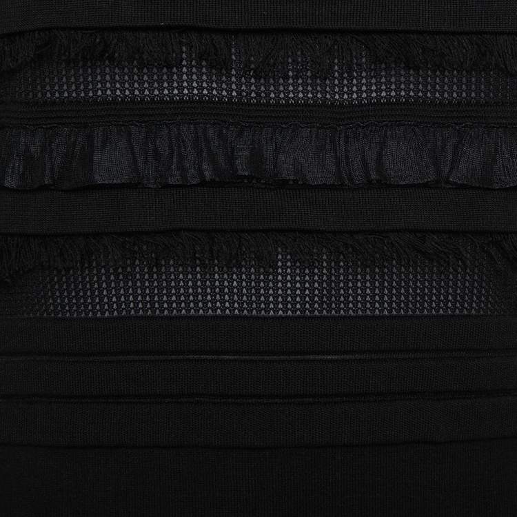 مملوكة مسبقًا Oscar de la Renta Black Silk Knit Ruffle Trim Detail Sheath Dress XL