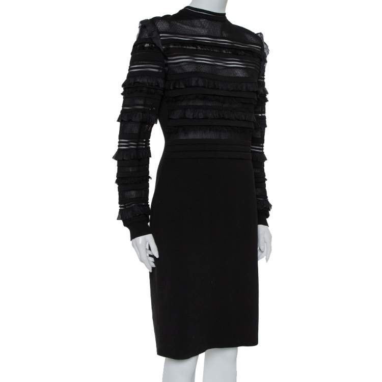مملوكة مسبقًا Oscar de la Renta Black Silk Knit Ruffle Trim Detail Sheath Dress XL