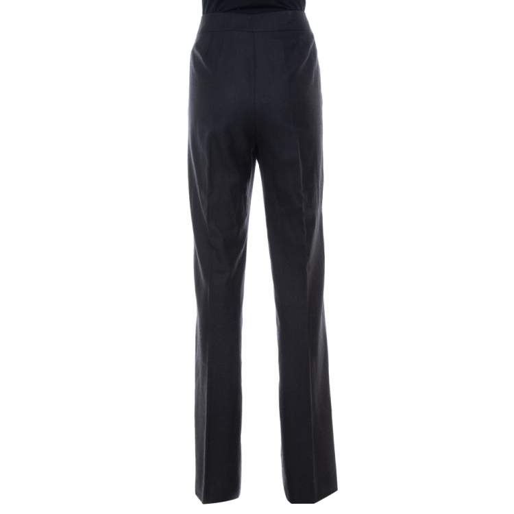 Pre Owned Oscar de la Renta Charcoal Grey Wool Straight Leg Trousers M