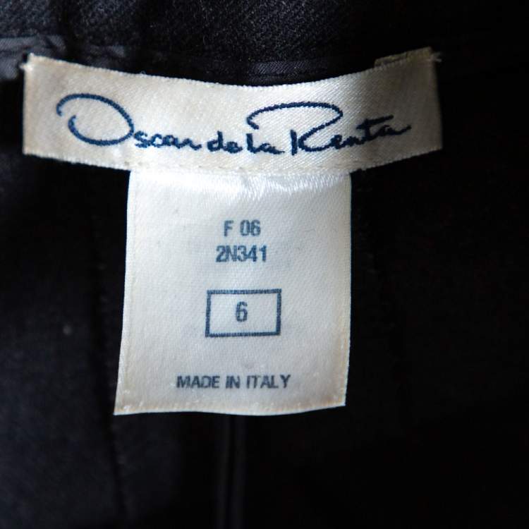 Pre Owned Oscar de la Renta Charcoal Grey Wool Straight Leg Trousers M
