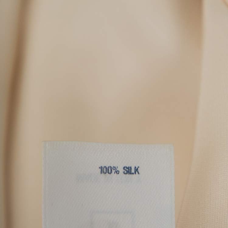 Pre Owned Oscar de la Renta Cream Silk Neck Tie Detail Button Front Shirt Dress L