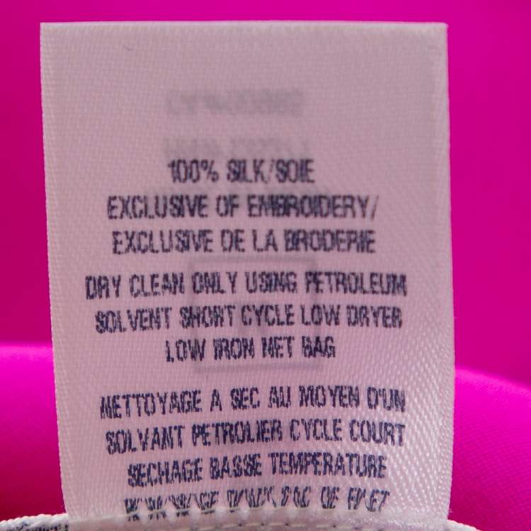 Pre Owned Oscar de la Renta Fuschia Pink Silk Embroidered Detail Belted Maxi Dress M
