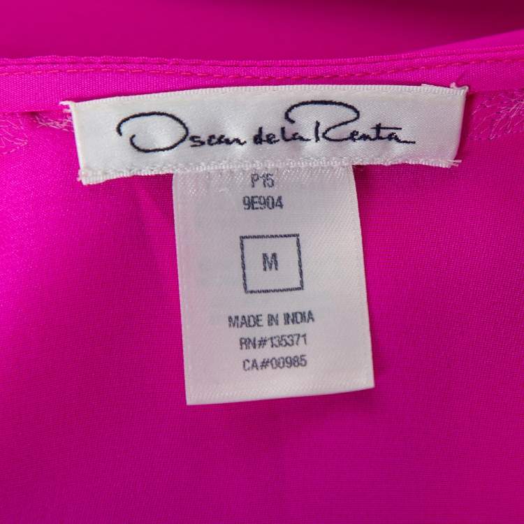 Pre Owned Oscar de la Renta Fuschia Pink Silk Embroidered Detail Belted Maxi Dress M