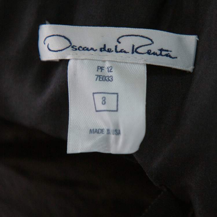 Pre Owned Oscar de la Renta Black Silk Plissé Asymmetrical Hem Detail Flared Gown M