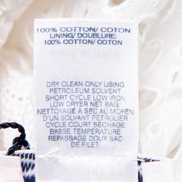 Pre Owned Oscar de la Renta White Lace Ruffle Detail Draped Peplum Top L
