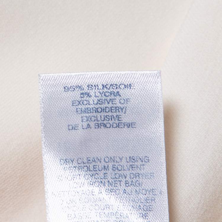 Pre Owned Oscar de la Renta Off White Silk Grid Neckline Detail Top XL