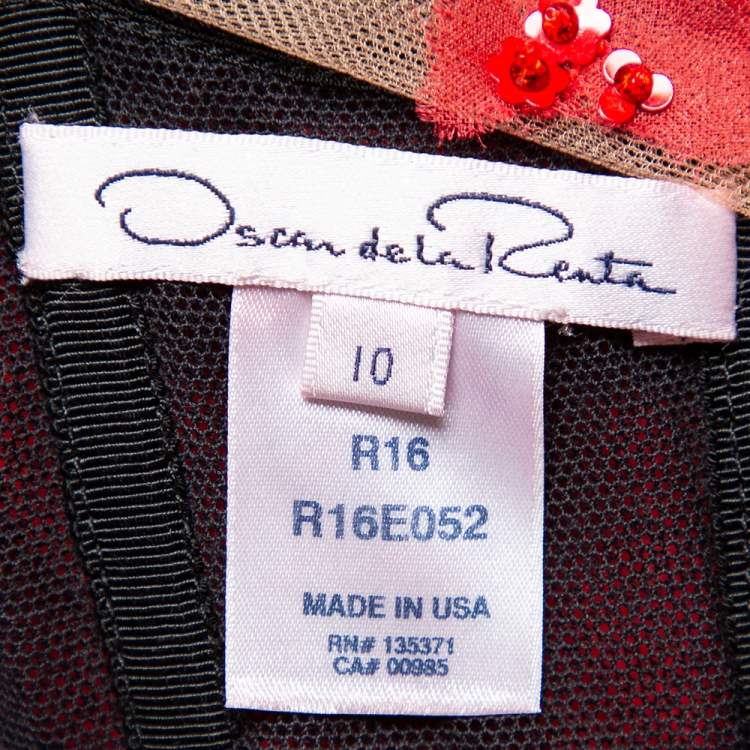 Pre Owned Oscar de la Renta Red Sequin Floral Embellished Cutout Detail Ball Gown L