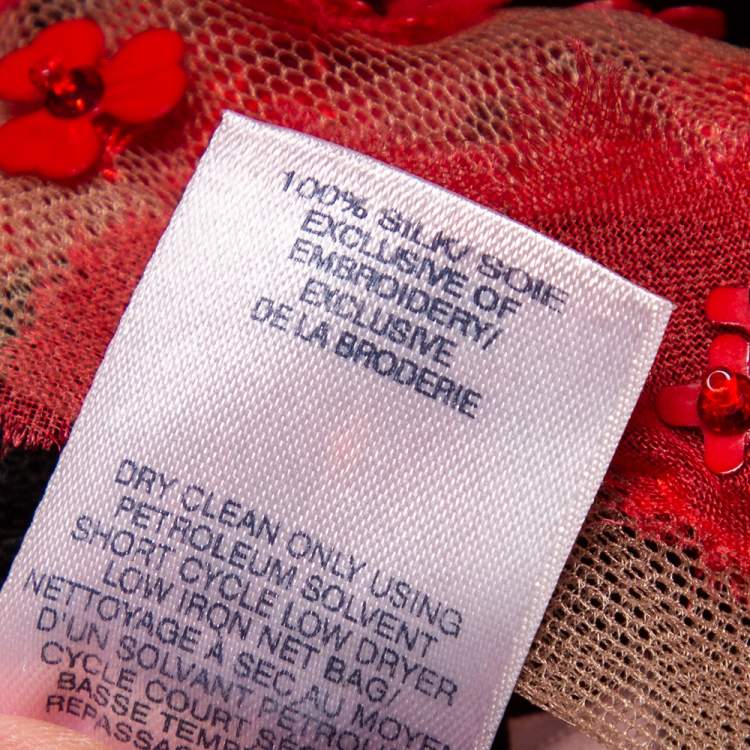 Pre Owned Oscar de la Renta Red Sequin Floral Embellished Cutout Detail Ball Gown L