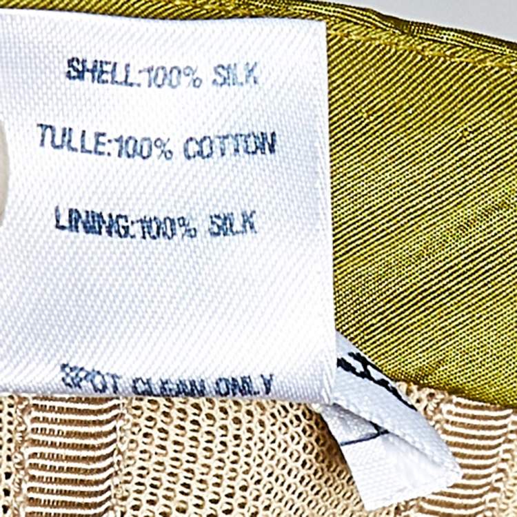 Pre Owned Oscar de la Renta Olive Green Embellished Silk Belt Detail Strapless Gown L
