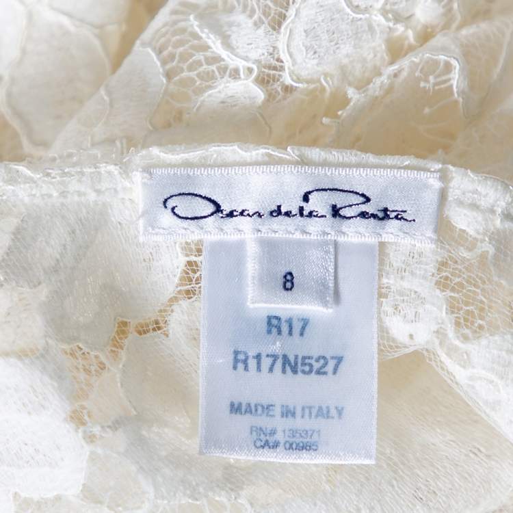 Pre Owned Oscar de la Renta Off White Lace Open Back Corded Cropped Top M