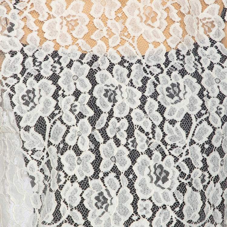 Pre Owned Oscar de la Renta Off White Lace Open Back Corded Cropped Top M