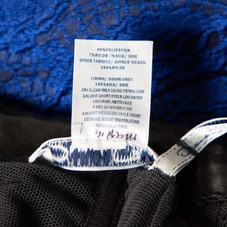 Pre Owned Oscar de la Renta Blue Floral Devore Lace Strapless Gown XL