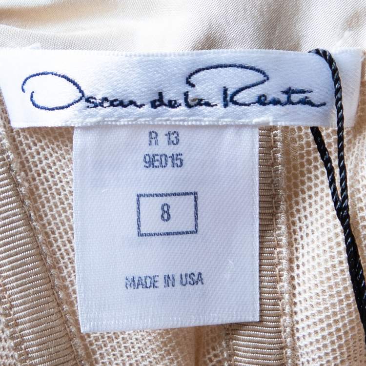 Pre Owned Oscar de la Renta Gold Embellished Tulle Strapless Gown M