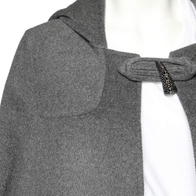 Pre Owned Oscar de la Renta Grey Orylag Wool Hooded Cape S