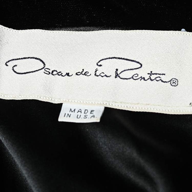 Pre Owned Oscar de la Renta Colorblock Silk & Velvet Long Sleeve Evening Gown L