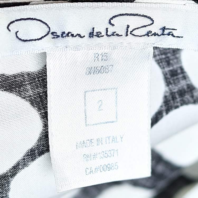 Pre Owned Oscar de la Renta Monochrome Polka Dot Print Cotton Dress S