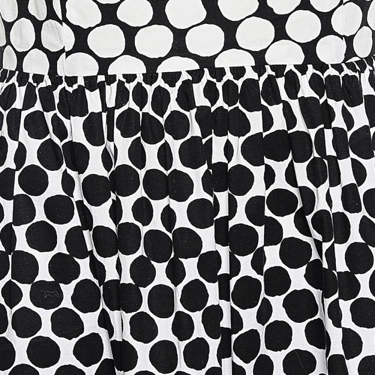 Pre Owned Oscar de la Renta Monochrome Polka Dot Print Cotton Dress S