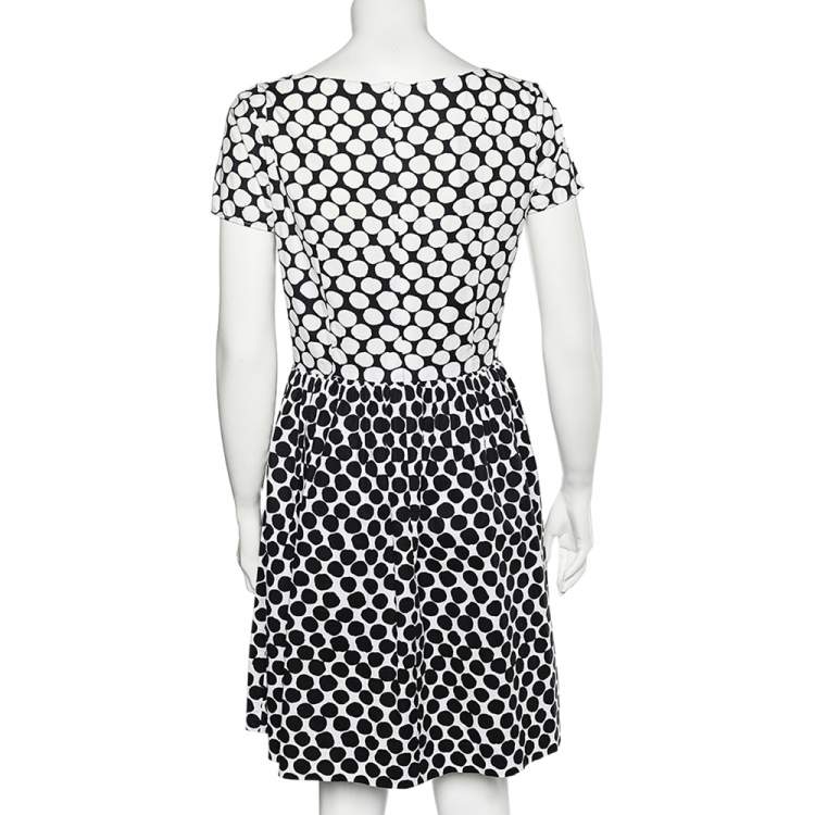 Pre Owned Oscar de la Renta Monochrome Polka Dot Print Cotton Dress S