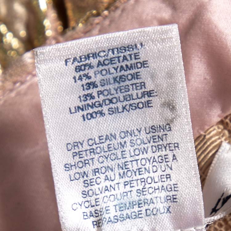 Pre Owned Oscar De La Renta Pink and Gold Brocade Strapless Asymmetrical Gown S