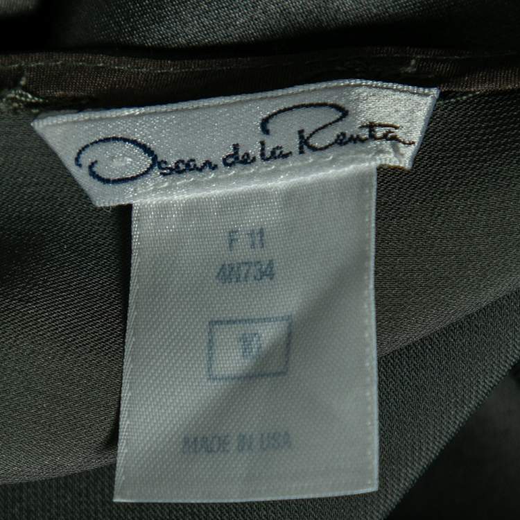 Pre Owned Oscar de la Renta Dark Green Satin Draped Top L