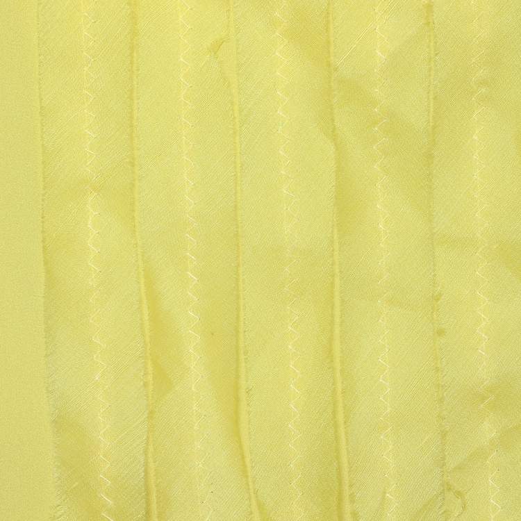 Pre Owned Oscar De La Renta Yellow Silk Organza Ruffle Detail Sheer Top L