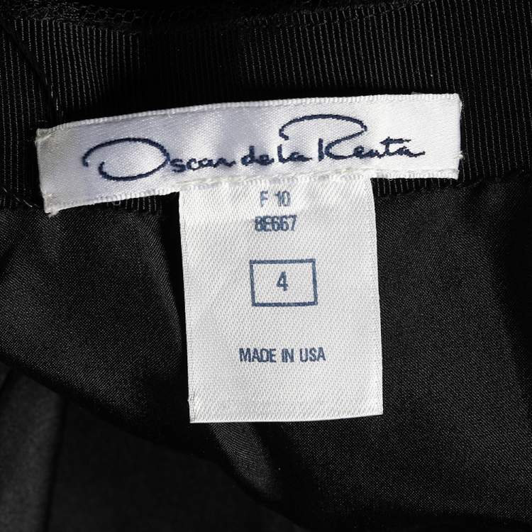 Pre Owned Oscar De La Renta Black Lace & Tulle Embellished Pencil Skirt S