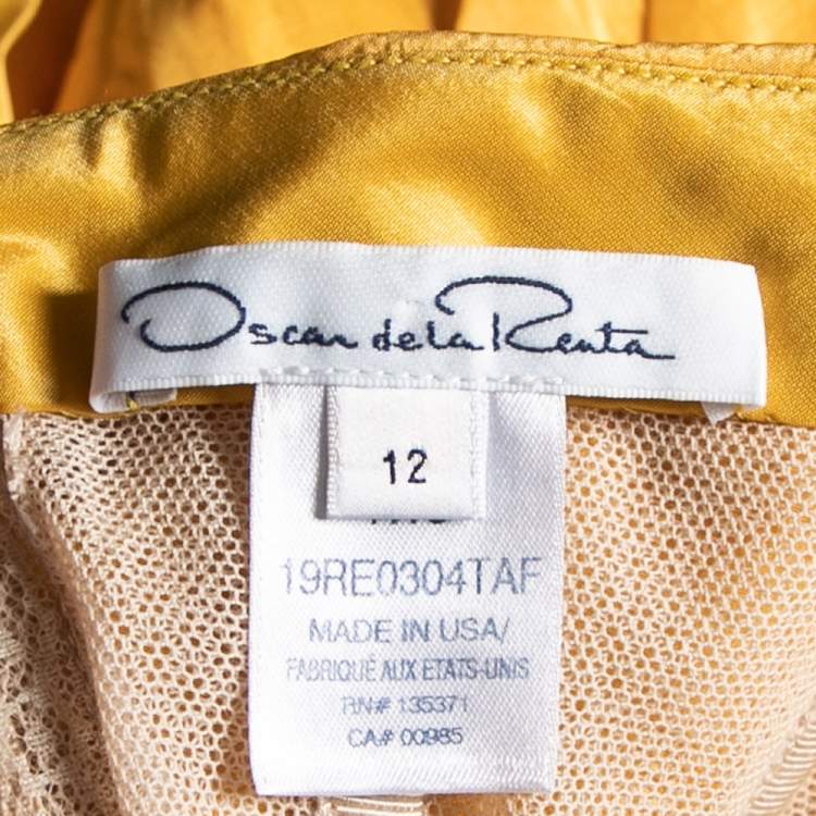 Pre Owned Oscar de la Renta Yellow Dip-Dyed Silk Taffeta Ruched Strapless Gown L