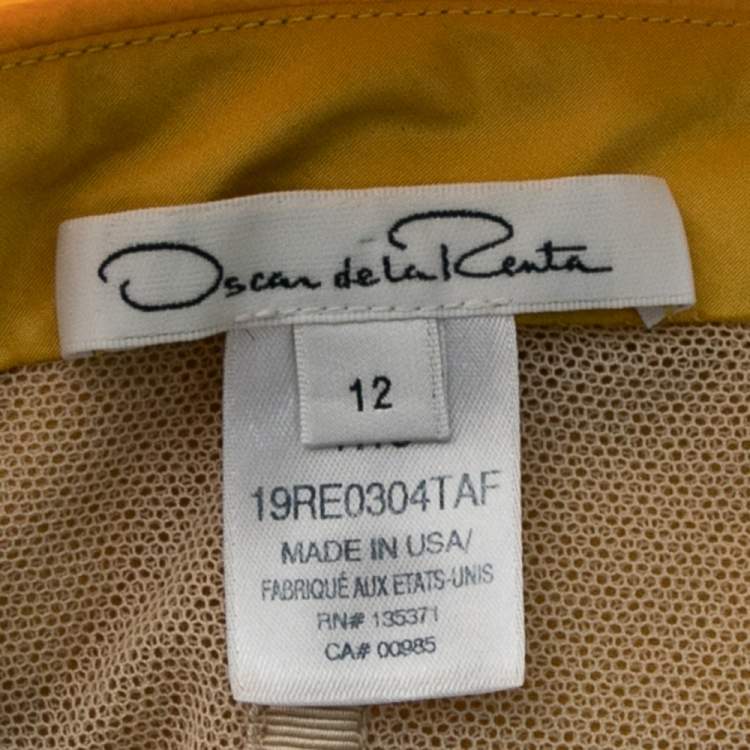 Pre Owned Oscar de la Renta Yellow Dip-Dyed Silk Taffeta Ruched Strapless Gown L