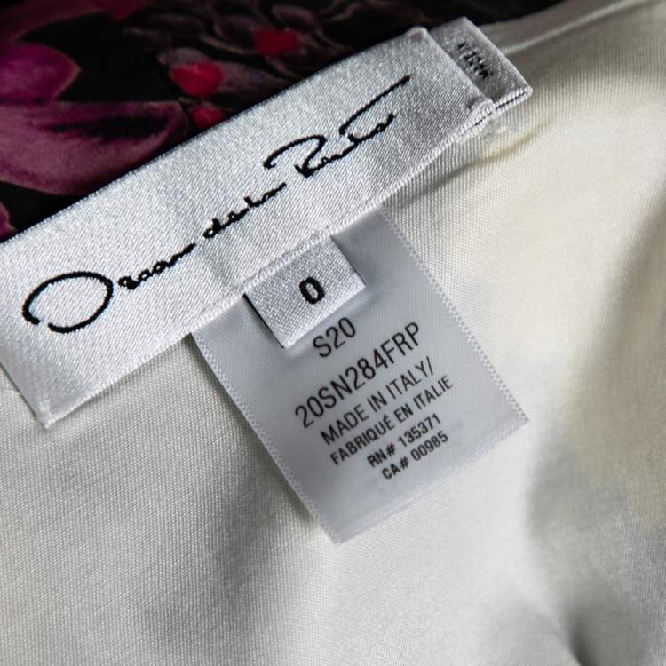 Pre Owned Oscar de la Renta Multicolor Floral Printed Cotton Pleated and Button Front Belted Midi Dress XS