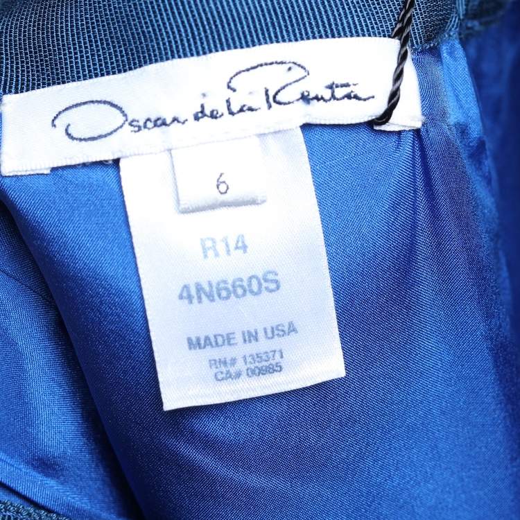Pre Owned Oscar de la Renta Blue Silk Pencil Skirt M