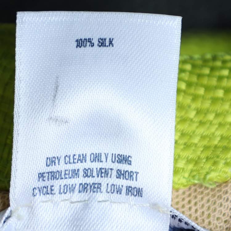 Pre Owned Oscar de la Renta Lime Green Silk Basket Weave Strapless Dress L