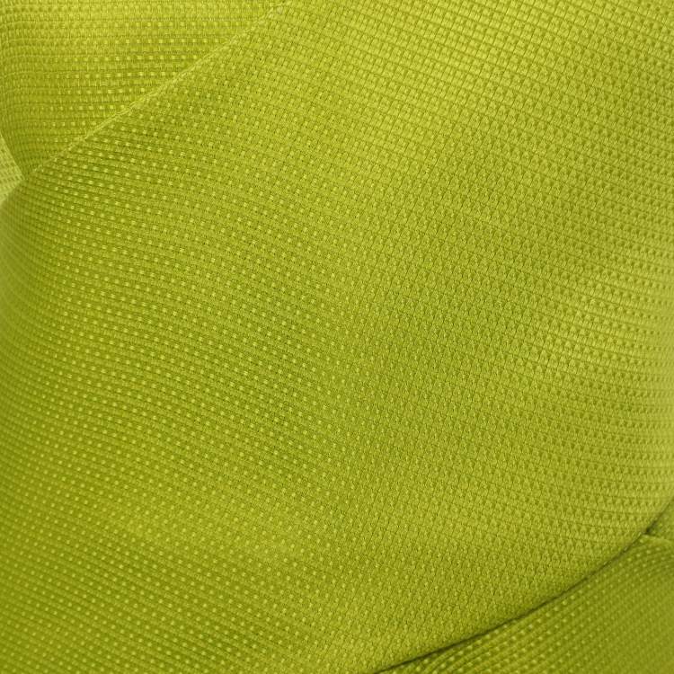 Pre Owned Oscar de la Renta Lime Green Silk Basket Weave Strapless Dress L