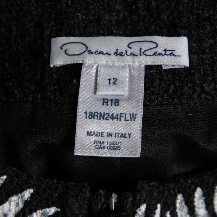 Pre Owned Oscar de la Renta Black Printed Cotton Dress L