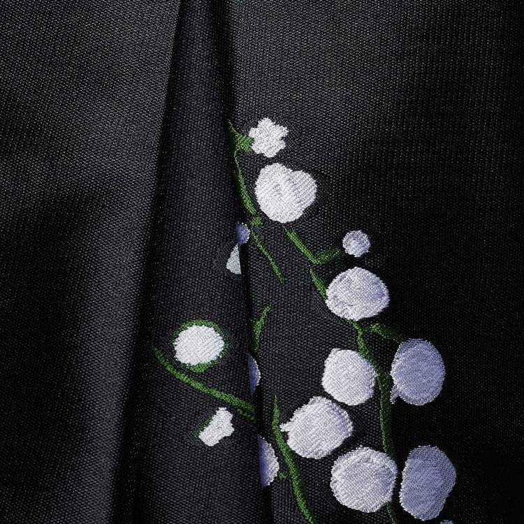 Pre Owned Oscar de la Renta Black Silk Floral Jacquard Flared Dress XL