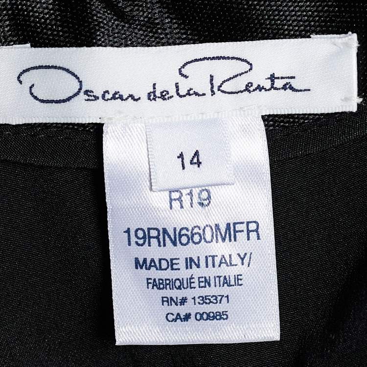 Pre Owned Oscar de la Renta Black Silk Floral Jacquard Flared Dress XL