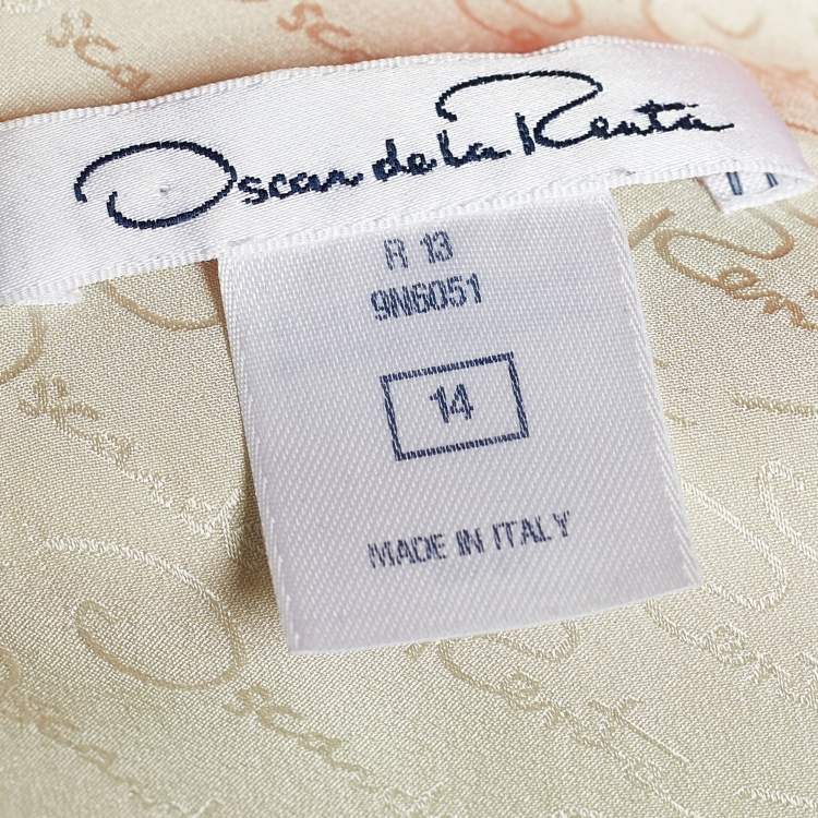 Pre Owned Oscar de la Renta Beige Brushstroke Print Silk Midi Dress XL