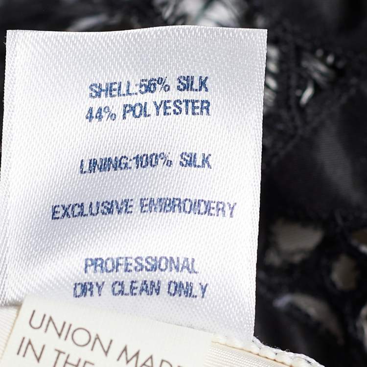 Pre Owned Oscar de la Renta Monochrome Silk Lace Applique Pleated Skirt M