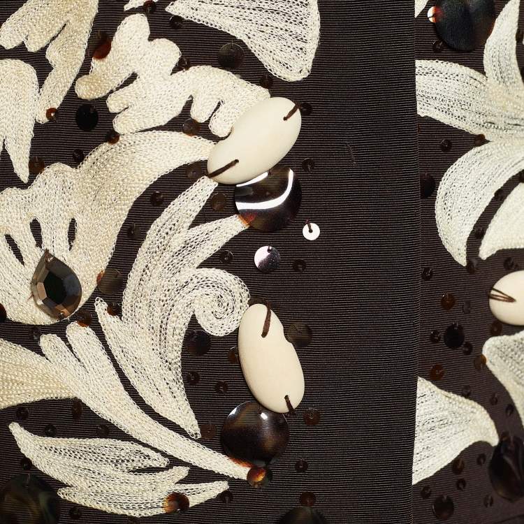 Pre Owned Oscar de la Renta Brown Silk Embellished Sleeveless Dress L