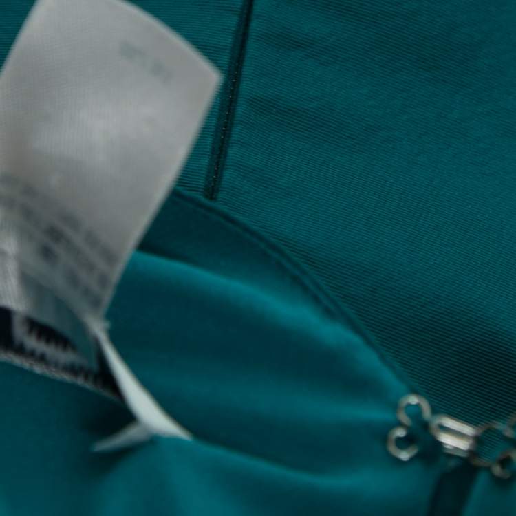 Pre Owned Oscar de la Renta Teal Silk Sleeveless Pleated Dress M