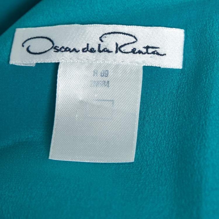 Pre Owned Oscar de la Renta Teal Silk Sleeveless Pleated Dress M